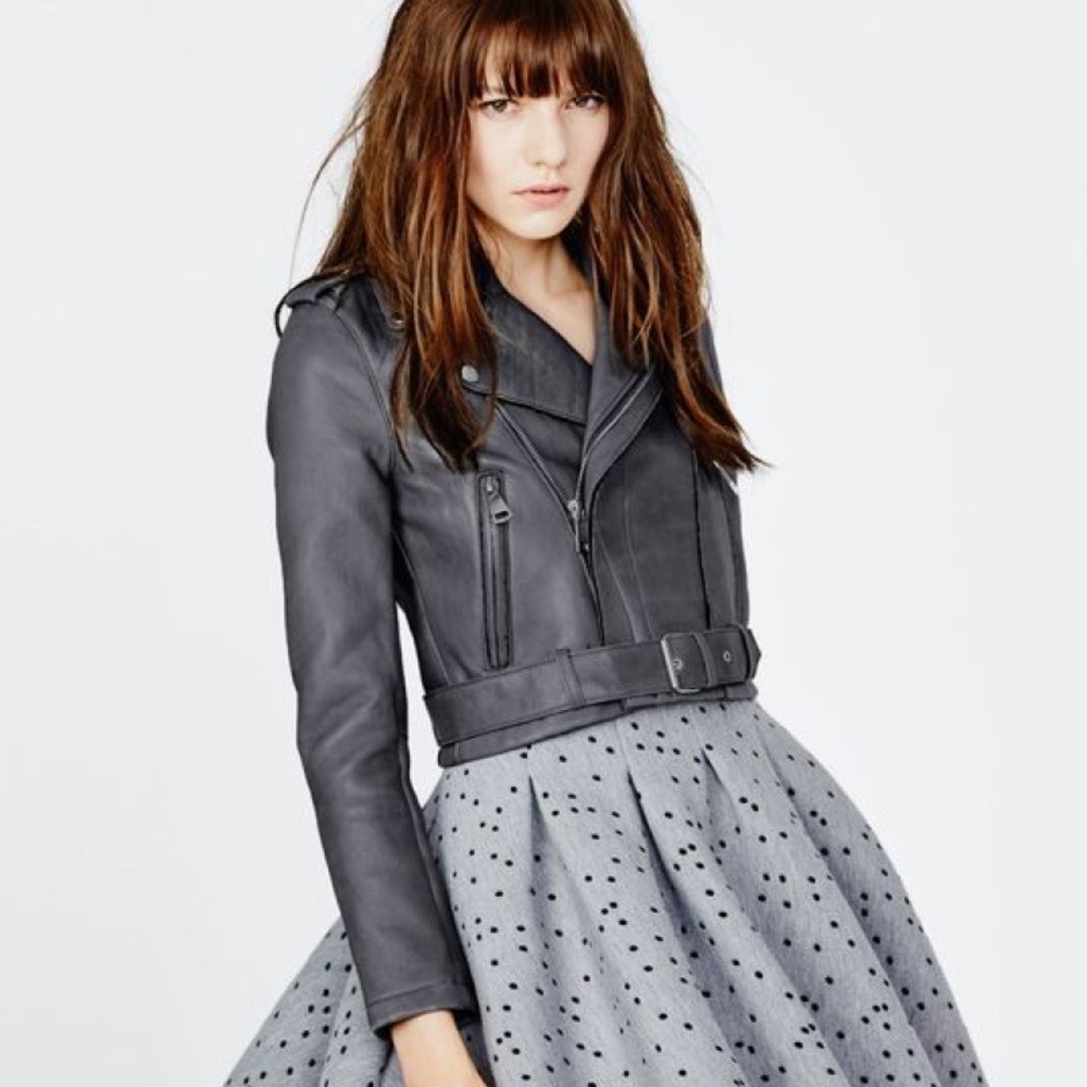 Maje Cropped Leather Biker Jacket